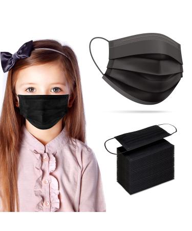 Pack Of 100 kids Disposable Face Masks Boys and Girls 3-Ply Masks | Facial Cover with Elastic Earloops For Childcare School (Black) 100 Black Masks