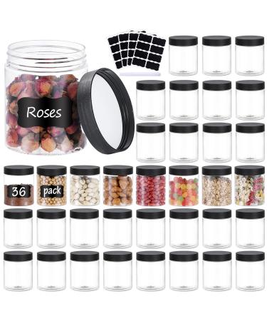 36PCS 8OZ Plastic Jars with Screw On Lids, Pen and Labels Refillable Empty Round Slime Cosmetics Containers for Storing Dry Food, Makeup, Slime, Honey Jam, Cream, Butter, Lotion (Clear & Black)