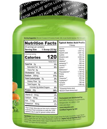 NATURELO Plant Protein Powder Vanilla - 22g Protein, Non-GMO, Vegan, Gluten-Free, Dairy-Free, Soy-Free - No Artificial Flavors or Preservatives - 20 Servings - Buy Online on GoSupps.com