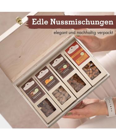 Wellnut Ladiesnight - Premium Vegan Gift Set | 4 Caramelized Nut Snacks in Birch Wood Box - Ideal Gift for Women Girlfriend Mother - Buy Online on GoSupps.com