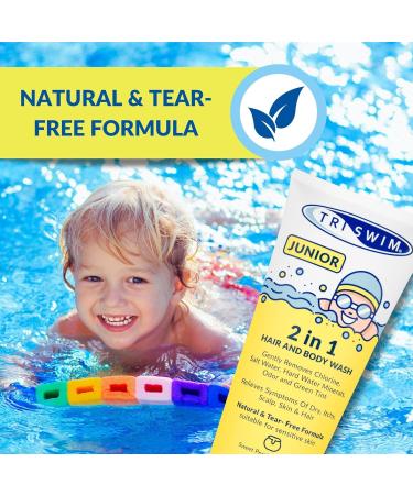 TRISWIM Junior After Swim Hair & Body Wash For Kids | Natural & Tear Free | Gently Removes Pool Chlorine & Odors | Prevents Skin Itching | Sweet Persimmon (200ml) - Buy Online on GoSupps.com