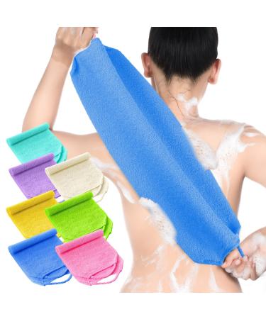 7 Pieces Exfoliating Back Scrubber for Shower with Handles Nylon Back Exfoliator Back Washers Stretchable Pull Strap Exfoliating Loofah Washcloth for Women Men Body Deep Cleaning Massages