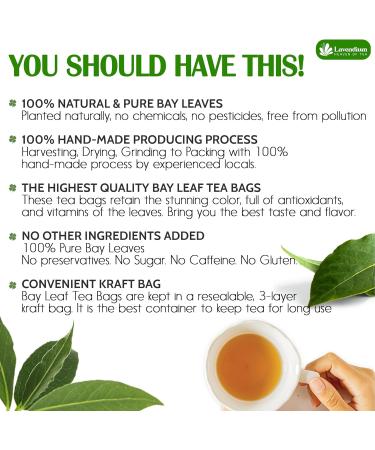 Lavendium Premium 40 Bay Leaf Tea Bags 100% Natural & Pure from Bay Leaves. Loose Leaf Bay Herbal Tea. Bay Leaf Tea. No Sugar No Caffeine No Gluten Vegan. - Buy Online on GoSupps.com