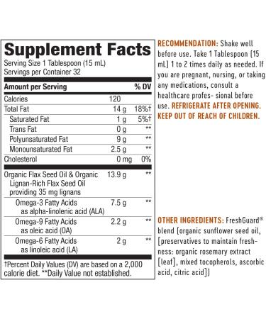 Nature's Way Organic Flax Oil  Super Lignan  16 Ounce 16 Fl Oz (480 ml) - Buy Online on GoSupps.com