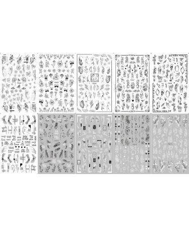 Spring Flower Nail Art Stickers Decals - 10 Self-Adhesive Sheets | Black & White Blossom Design for Nail Decoration Supplies - Buy Online on GoSupps.com