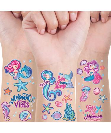 Whaline Mermaid Temporary Tattoos for Kids Various Styles Glitter Mermaid Waterproof Tattoo Under The Sea Body Tattoo Stickers Decals for Woman Girls Birthday Ocean Theme Party Decoration  8 Sheets