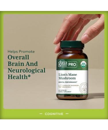GAIA HERBS PRO Lion's Mane Mushroom - Supports Brain & Neurological Health* - Organic Mushrooms - 2 500mg Per Serving - Gluten-Free - 60 Capsules (30 Servings) - Buy Online on GoSupps.com