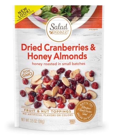 Salad Pizazz! Almond Toppings, Honey Roasted with Cranberries - Snack Mix and Salad Topping - 3.5 Ounce (3.5 OZ) Resealable Bag(Package May Vary) Dried Cranberries & Honey Almonds 3.5 Ounce (Pack of 1)