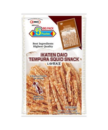 Ikaten Daio Tempura Squid Snack 1.87oz (Pack of 5) - Made in Japan - 6 grams of protein per serving