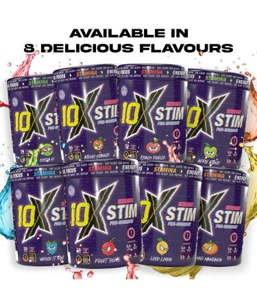 10X Athletic Stim Pre Workout Beta Alanine High Caffeine Creatine Sugar Free Vegan Low Calorie Various Flavours 600g 25/50 Servings (Apple Attack) - Buy Online on GoSupps.com