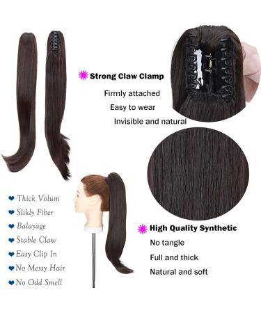Claw Ponytail Hair Extension Cute Clip In On Ponytail With Claw Jaw Hairpiece Straight to Small Wave Wavy Tail Synthetic Heat Resistant Hair for Daily Use 22inch Ombre Dark Brown mix Sandy Blonde - Buy Online on GoSupps.com