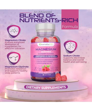 Magnesium Gummies 2 Packs Essentialife 100mg Per Serving - Blend of Magnesium Citrate & Magnesium Glycinate - Supports Healthy Digestion - Stay Calm & Energetic with Magnesium Supplements for Sleep 60 Count (Pack of 2) - Buy Online on GoSupps.com