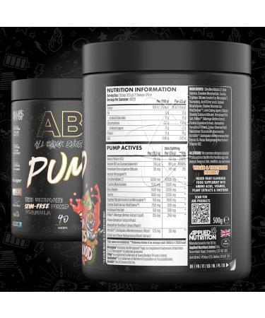Applied Nutrition ABE Pump Pre Workout - Tigers Blood Flavor - Stim Free Pump Powder for Energy & Strength - Citrulline, Creatine, Beta-Alanine - 500g (40 Servings) - Buy Online on GoSupps.com