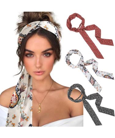 Women Long Head Wraps Bands - Twist Knotted Headbands for Women Long Thick Hair 3PCS Chiffon Criss Cross Head Wraps Non Slip Hair Band (navy red white) - Buy Online on GoSupps.com