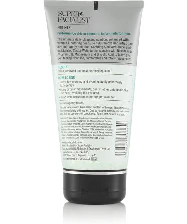 Super Facialist Energising Face Wash for Men - Vitamin B3, Hyaluronic Acid, Magnesium, Vitamin E - Oil-Free & Vegan - 150ml - Buy Online on GoSupps.com