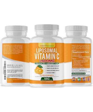 Potent Naturals Liposomal Vitamin C 1500mg - 180 Vegan Capsules | High Dose Ascorbic Acid for Immune Health | Non-GMO - Buy Online on GoSupps.com