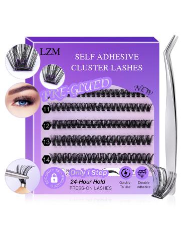 Self Adhesive Eyelashes Pre-glued - Eyelashes 9-14mm D Curl Volume Lashes Individual Lash Extension Kit with Lash Tweezers 50