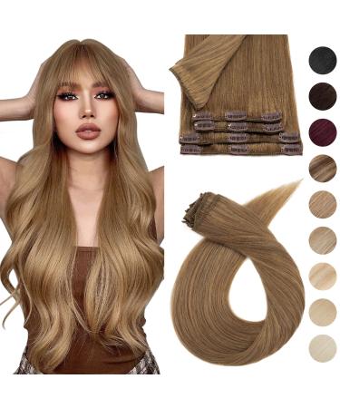Silk-Co Clip in Extensions Real hair brown clip in extensions 8 tresses 18 clips Remy real hair clip in hair extension hair extensions80g 06# light brown 33cm light brown