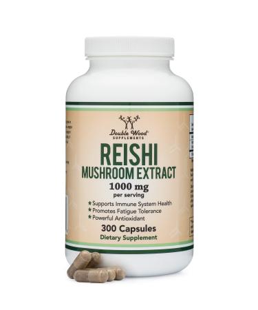 Reishi Mushroom Capsules (4:1 Ganoderma Extract, 1,000mg Reishi Powder Servings) 300 Count, 5 Month Supply, for Immune System Support and Defense by Double Wood Supplements