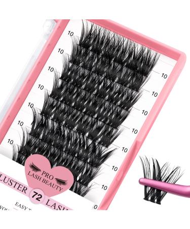 72 Pcs Lash Clusters DIY Eyelash Extension Individual Lashes D-10mm Thin Band Easy to Apply at home Lashes (Adore D-10mm)
