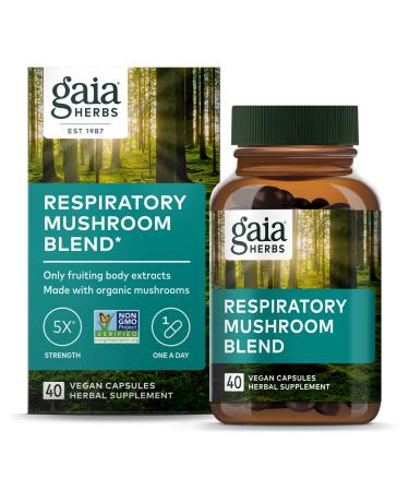 Gaia Herbs Respiratory Mushroom Blend - Immune Support Herbal Supplement to Help Maintain Overall Lung and Respiratory Health - WIth Reishi and Cordyceps* Mushrooms - 40 Vegan Capsules (40-Day Supply)