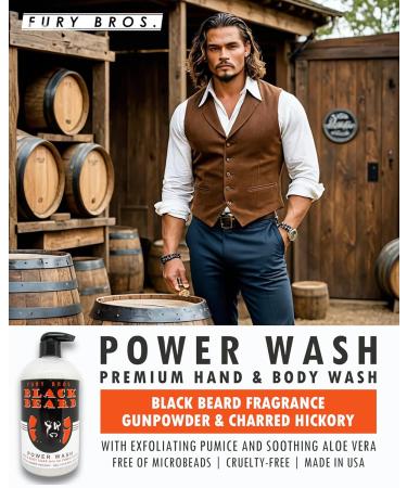 FURY BROS. Premium Power Wash | Black Beard | Gunpowder & Charred Hickory | Hand & Body Wash | Exfoliating Pumice | Moisturizing Aloe Vera | Highly Scented | Made in USA | 16 oz | Dad Men Bath - Buy Online on GoSupps.com