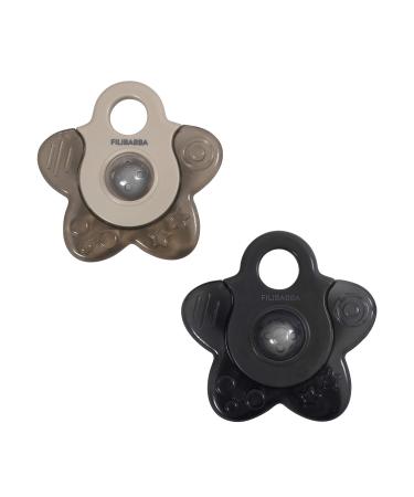 Filibabba Cooling Teething Rings Pack of 2 | Cooling teething ring filled with water | Teething aid for babies (Grey)