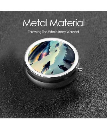 UFO Landing Portable Metal Pill Box | Round 3-Compartment Design | Ideal for Travel & Small Pills - Buy Online on GoSupps.com