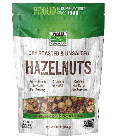 Now Foods, Real Food, Dry Roasted & Unsalted Hazlenuts, Non-GMO, Vegan, Grown in the USA, 16 oz (454 g), Tan/Medium Brown