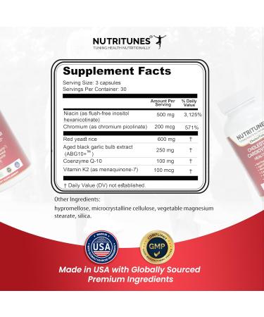 Nutritunes Cholesterol Support Supplement-Red Yeast Rice Aged Black Garlic & CoQ10 Advanced Cardiovascular & Heart Health Support with Niacin Chromium & Vitamin K2 90 CholesTunes Capsules - Buy Online on GoSupps.com
