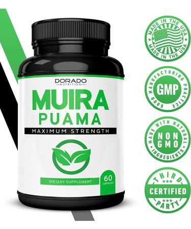 Muira Puama Root Extract 1000mg Capsules for Men and Women - 60 Count - Premium Quality - Gluten Free, Non-GMO, USA Made - Tested for Potency & Purity - Buy Online on GoSupps.com