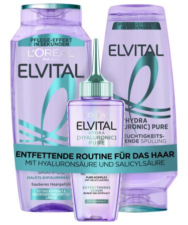 L'Oreal Paris L'Or al Paris Elvital Hydra Hyaluronic Pure Kit: shampoo 300 ml conditioner 250 ml and serum 102 ml for healthy hair