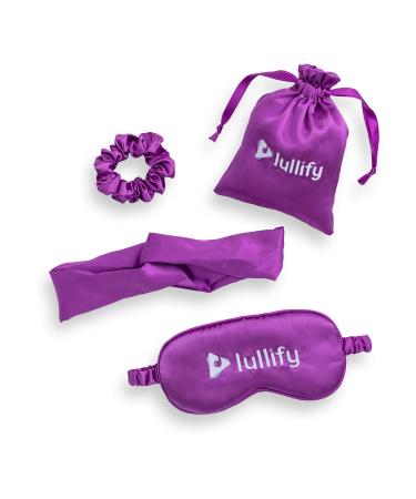 Lullify Silk Sleeping Mask and Travel Kit for Healthy Natural Sleep Anywhere | Headband and Scrunchie Included