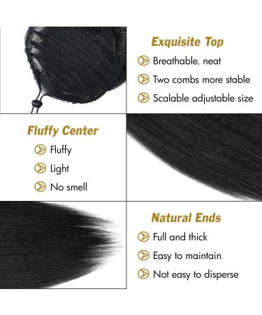 Allyreetress Yaki Drawstring Ponytail with Bangs - Long Yaki Straight Ponytail Extension for Black Women Synthetic Hairpiece Clip in Ponytails Extension for Daily Party Use (black) 20 inches with bangs black - Buy Online on GoSupps.com