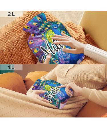 Customizable 2L Hot Water Bottle with Cover - Large Watercolor Peacock Motif for Pain Relief & Cold Compress - Buy Online on GoSupps.com