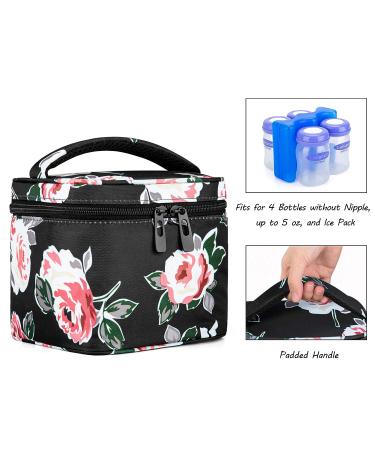 CURMIO Insulated Breastmilk Cooler Bag for Four 5 oz Bottles - Ideal for Daycare, Travel & Nursing Moms - Black Flowers (Bag Only) - Buy Online on GoSupps.com