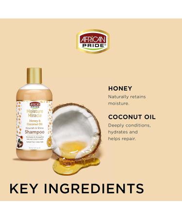 African Pride Moisture Miracle Shampoo and Conditioner Set for Natural Coils & Curls 12 oz - Honey, Coconut Oil, Aloe & Coconut Water Infused - Buy Online on GoSupps.com