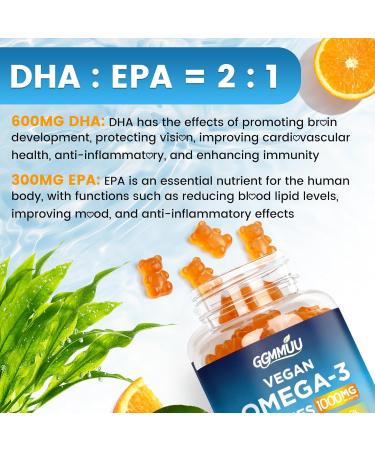 GGMMUU 2 Pack Vegan Omega 3 Gummies 1000MG Algal Oil Omega 3 Supplement for Adults with Algae DHA 600mg & EPA 300mg Fish Oil Alternative - for Eye & Immune Health, Orange Flavor, 120 Count - Buy Online on GoSupps.com