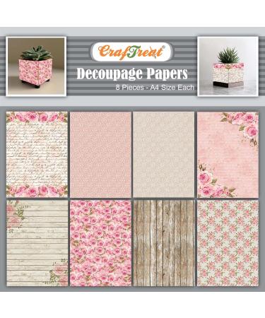 CrafTreat Decoupage Paper for Crafting-Pink Blooms-Size:A4(8.3 X 11.7 Inch)8-Pcs-Floral Scrapbook Paper-Script Decoupage Paper Floral-Wood Decoupage for Furniture, Glass, Wood, Metal, Tile, Wall.