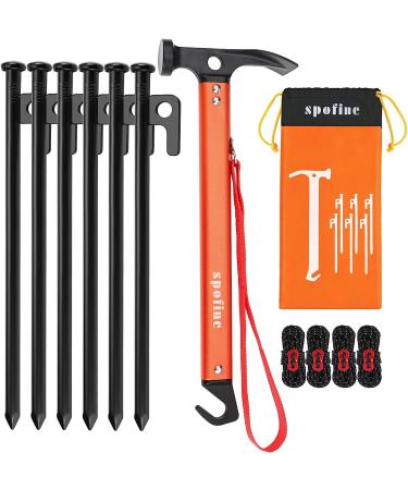 SPOFINE 6pcs Heavy Duty Tent Stakes with Hammer, Reflective Ropes, & Storage Bag - Camping Accessories Kit for Hiking, Backpacking - Orange+Black - Buy Online on GoSupps.com