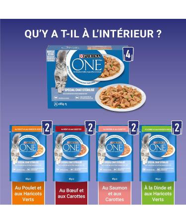 PURINA ONE Sterilized Cat Tapered in Sauce Assorted Flavors Chicken Beef Salmon and Turkey Meal Bags for Adult Cats 8 x 85g | - Buy Online on GoSupps.com