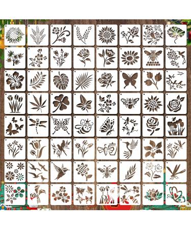 64 Pieces Stencils for Painting, Small Reusable Flower Plant