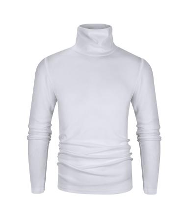 Derminpro Men's Slim Fit Soft Turtleneck Long Sleeve Pullover Lightweight T-Shirt Large White-regular