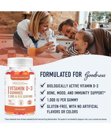 Vitamin D3 Gummies for Adults | 2000 IU Per Serving | Bone Health, Immunity & Mood Support | Vegetarian & Gluten-Free | 90 Gummies - Buy Online on GoSupps.com
