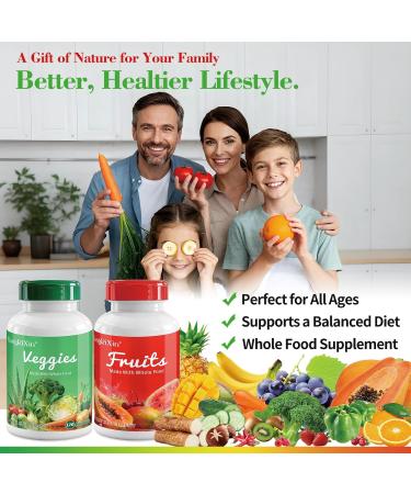 KangRiXin Fruits and Veggies Supplements Whole Fruit and Vegetable Ingredients for Women Men and Kids - 120 Fruits Capsules 120 Veggies Capsules - 2 Sets - Buy Online on GoSupps.com