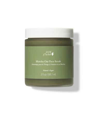 100% PURE Matcha Oat Face Scrub Facial for Glowy Radiant Skin Exfoliator & Pore Minimizer Natural Skincare for Women & Men Vegan - 3 oz