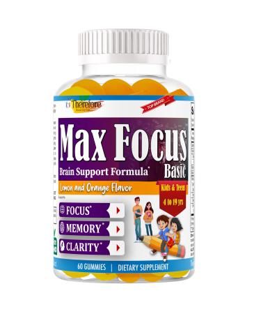 Max Focus Gummies for Kids & Teens with Omega 3 DHA Brain Focus Supplement for Kids Memory Attention Concentration & Clarity Support Delicious Orange Flavor 60 Gummies