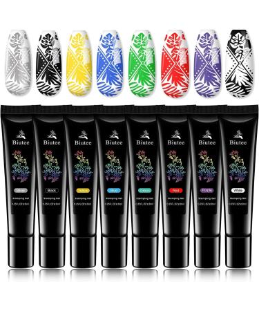Nail Stamping Gel Polish 8 Colors Stamping Polish Red Black White Purple Blue Silver Soak Off Printed Gel UV Nail Polish Gel for Nail Stamp Plate Stamper DIY Nail Art Design - Buy Online on GoSupps.com