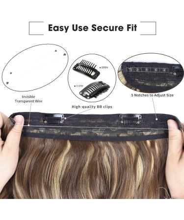Invisible Wire Hair Extensions | Adjustable Transparent Secret Wire Hair Pieces with Clips | 20 Inch Synthetic Wavy Blonde Highlighted Medium Brown Hair for Women - Buy Online on GoSupps.com