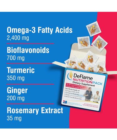 DeFlame Nutrition Pack - Daily Multivitamin with Omega 3 EPA & DHA Curcumin Bioflavonoids | 30 Packs - International Shipping Available - Buy Online on GoSupps.com